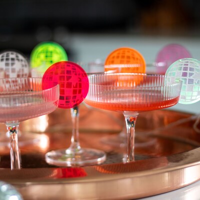 Disco Ball Drink Markers, Retro Disco Acrylic Wine Glass Charms, Neon Disco  Glass Tags, Groovy Party Décor, Wine Glass Markers, Set of 6